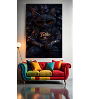 DÖVMECİ KEDİ 1 Ev Duvar Salon Güzellik Salonu Ofis Dükkan Dekarasyon Kanvas Tablo (Çok Renkli)