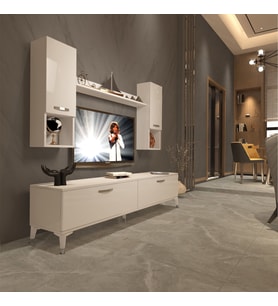 Decoraktiv Eko 5DA Mdf Std Silver Tv Ünitesi Tv Sehpası - Parlak Beyaz (Beyaz)