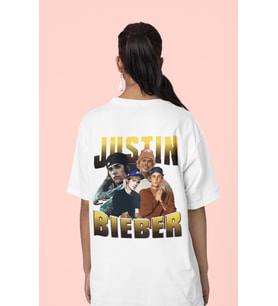 Tasarım Justin Bieber Sırt Baskılı Unisex Oversize Şarkıcı Tişört