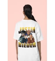 Tasarım Justin Bieber Sırt Baskılı Unisex Oversize Şarkıcı Tişört