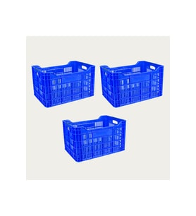 3'lü Çok Amaçlı Plastik Taşıma Kasa Mavi 53x36.5x31.5 cm
