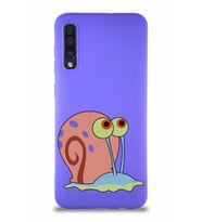 Samsung Galaxy A30S Soft Premier Kapak Salyangoz Gary Tasarımlı Silikon Kılıf - Mor (Şeffaf)