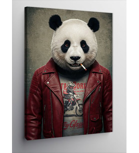 Kanvas Tablo Deri Ceketli Panda