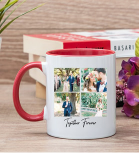 Kişiye Özel Dört Fotoğraflı Kırmızı Kupa Bardak