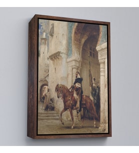 Çerçeveli Henri Émilien Rousseau - Saraydan Ayrılan Süvari Tablosu - Horseman leaving à palace (Kahverengi)
