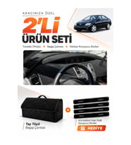 NİSSAN PRİMERA P12 (2001-2004) Uyumlu Torpido Örtüsü + Tay Tüyü Bagaj Çantası + Sticker Seti - Siyah
