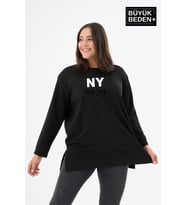 Kadın Tunik Büyük Beden NY NEWYORK Baskılı ince Sweatshırt SPR26BTK990-1