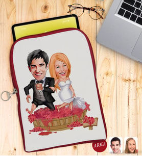 BK Gift Kişiye Özel Evleniyoruz Karikatürlü Taşınabilir Koruyucu Tablet Kılıfı & Organizer Çanta - Kırmızı-10