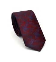 Lacivert Şal Desenli Bordo Dokuma Kumaş Mendilli Slim Fit Kravat // SDK-2507-3