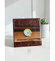 Classic Ceviz & Epoksi Masa Saati – 3,5 cm Altın Kaplama Quartz Mekanizma – Tasarım Masaüstü Saat (15x15 cm) (Bakır)
