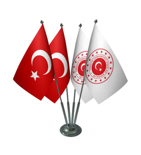 Masa Üstü Dışişleri Bakanlığı Bayrağı Türk Bayrağı Dörtlü Krom Direk Masa Bayrak Seti