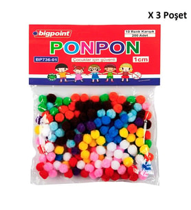 Bigpoint Ponpon 1 cm 10 Renk / 200'lü Poşet x 3 Poşet