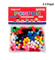 Bigpoint Ponpon 1 cm 10 Renk / 200'lü Poşet x 3 Poşet