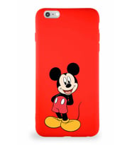 Apple iPhone 6 Plus Soft Premier Kapak Mickey Mouse-B Tasarımlı Silikon Kılıf - Kırmızı (Şeffaf)