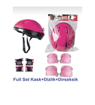 Çocuk Kask Paten Kaykay Bisiklet Koruyucu Set (Fuşya)