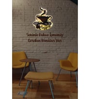 Lucenda Led Işıklı 2 Katmanlı Kişiye Özel Kahve Fincanı Figürlü Tablo Mutfak Ve Cafe Duvar Dekorasyonu (Sarı)