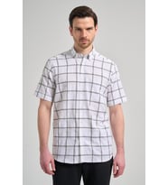 Kısa Kol Ekose Desen Armürlü Düğmeli Yaka cepli Pamuklu Classic Comfort Fit Gömlek 1004250166 (Beyaz)