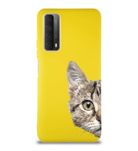 Huawei P Smart 2021 Soft Premier Kapak Catface Tasarımlı Silikon Kılıf - Sarı (Şeffaf)