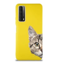 Huawei P Smart 2021 Soft Premier Kapak Catface Tasarımlı Silikon Kılıf - Sarı (Şeffaf)