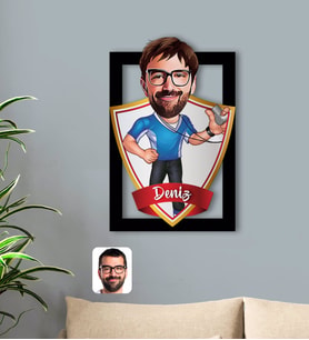 BK Gift Kişiye Özel İsimli Erkek Antrenör Karikatürlü 3D Ahşap Tablo-1