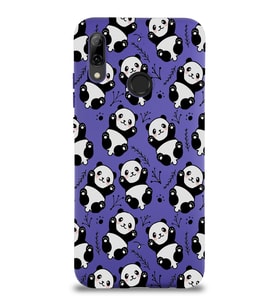 Huawei P Smart 2019 Uyumlu Lansman Kılıf Panda Tasarımlı İçi Kadife Kapak-Mor (Şeffaf)