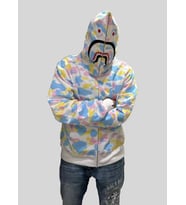 Erkek Üç İplik Kapüşonu Fermuarlı Camo Shark Bape Hırka - Beyaz