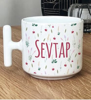Kişiye Özel İsim Yazılı Hediye T Kupa Bardak Çiçek Desenli -6- (Beyaz)