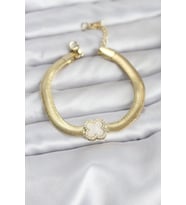 316L Çelik Gold Renk Beyaz Yonca Model Zirkon Taşlı Yılan Zincirli Kadın Bileklik - TJ-BB8157