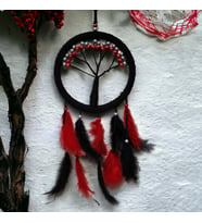 Siyah Kırmızı Hayat Ağacı Dream Catcher