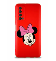 Huawei Y7A Soft Premier Kapak Minnie Mouse-C Tasarımlı Silikon Kılıf - Kırmızı (Şeffaf)