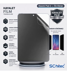 SChitec Xiaomi Pad 2 Uyumlu Ön Yüzey Hayalet Privacy Hidrojel Ekran Koruyucu