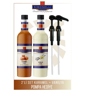 Simonelli Kahve Şurubu Karamel Aromalı + Vanilya Aromalı 70 CL + 2 ADET POMPA