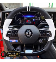 Renault Megane E-Tech Dikme Direksiyon Kılıfı Delikli Deri Parlak Siyah Beyaz Detay Çift Yüzük ve Dikiş 2022-2026
