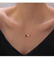 925 Ayar Gümüş Love Yazılı Renkli Kalp Taşlı Kolye (Gold)
