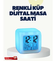 Termometre ve Takvim Özellikli 7 Renk Değiştiren Küp Alarm Saati