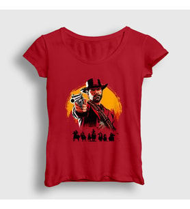 Presmono Kadın Kırmızı Cover Oyun Red Dead Redemption T-Shirt 507603tt