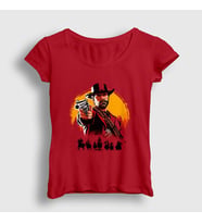 Presmono Kadın Kırmızı Cover Oyun Red Dead Redemption T-Shirt 507603tt