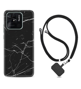 Xiaomi Poco X3 Pro M4 Pro X4 Pro C40 10C Kılıf Boyun Askılı Silikon Siyah Mermer 1299