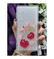 Samsung Galaxy A24 Uyumlu Kiraz ve Fiyonk Desenli Şeffaf Telefon Kılıfı