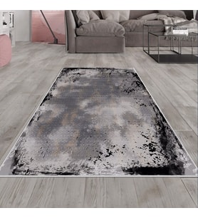 Pudra Eskitme Desen Yıkanabilir Kaymaz Taban Leke Tutmaz Modern Salon Halısı ve Yolluk (Siyah)