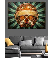 Cold Beer Retro Metal Tabela Dekoratif Kanvas - Mdf Ahşap Tablo