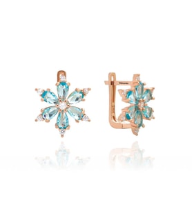 London Topaz Taşı Renkli Klipsli Gümüş Çiçek Küpe Rose