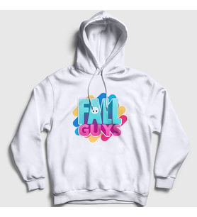 Presmono Unisex Beyaz Logo Oyun Fall Guys Kapüşonlu Sweatshirt 360440tt