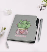 BK Gift Kişiye Özel Kaktüs Tasarımlı Gri Termo Deri Defter Kalem Seti-2