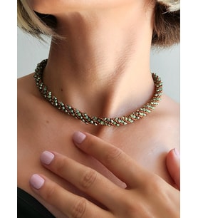 Etnik Bohem Sarmal Dönmeli Model Kristal Pembe Gümüş Taşlı Kristal Boncuk Kolye (Yeşil)