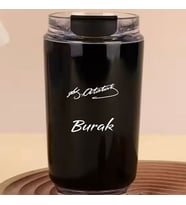 Kişiye Özel Retro Stil 240ml Vakumlu Isı Korumalı İmza Baskılı Termos Kupa (Siyah)