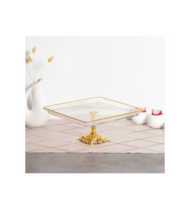Kristal Metal Ayaklı Kare Pasta Sunumluk, Yılbaşı Özel Tasarım