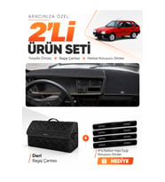 e-biz SKODA FORMAN (1990-1995) Uyumlu Torpido Örtüsü + Deri Bagaj Çantası Seti - Siyah - SK003