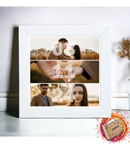 Kişiye Özel 3 Fotoğraflı Tarihli Tasarım Beyaz Kare Fotoğraf Anı Çerçevesi