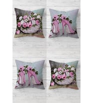 Gül Buketleri Ve Stiletto Vintage Gizli Fermuarlı Kırlent Kılıfı Koltuk Yastık Kılıfı Takım(4adet) (Pembe)